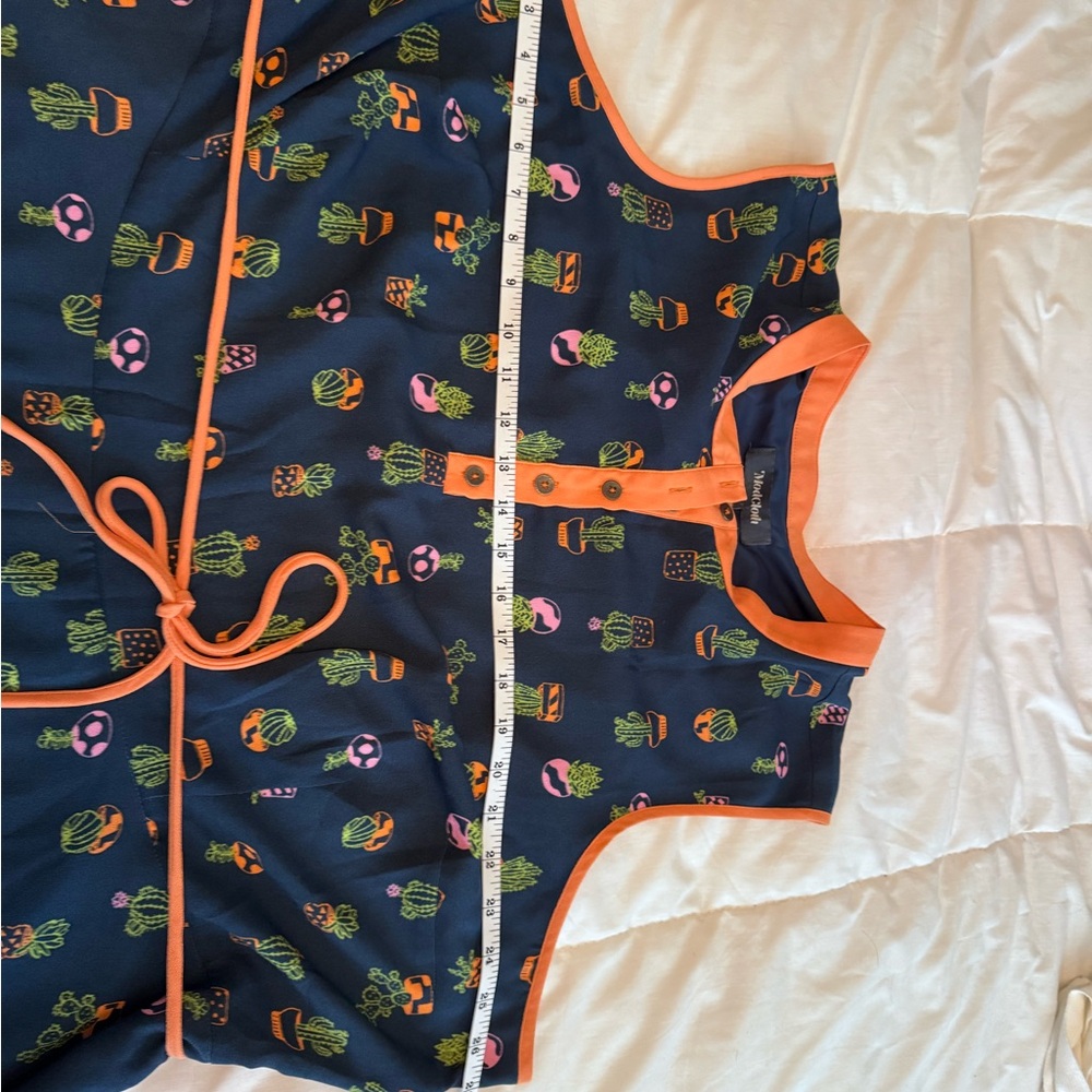 ModCloth Navy Midi Dress with Neon Orange Trim and Cactus Print - Picture 3 of 5